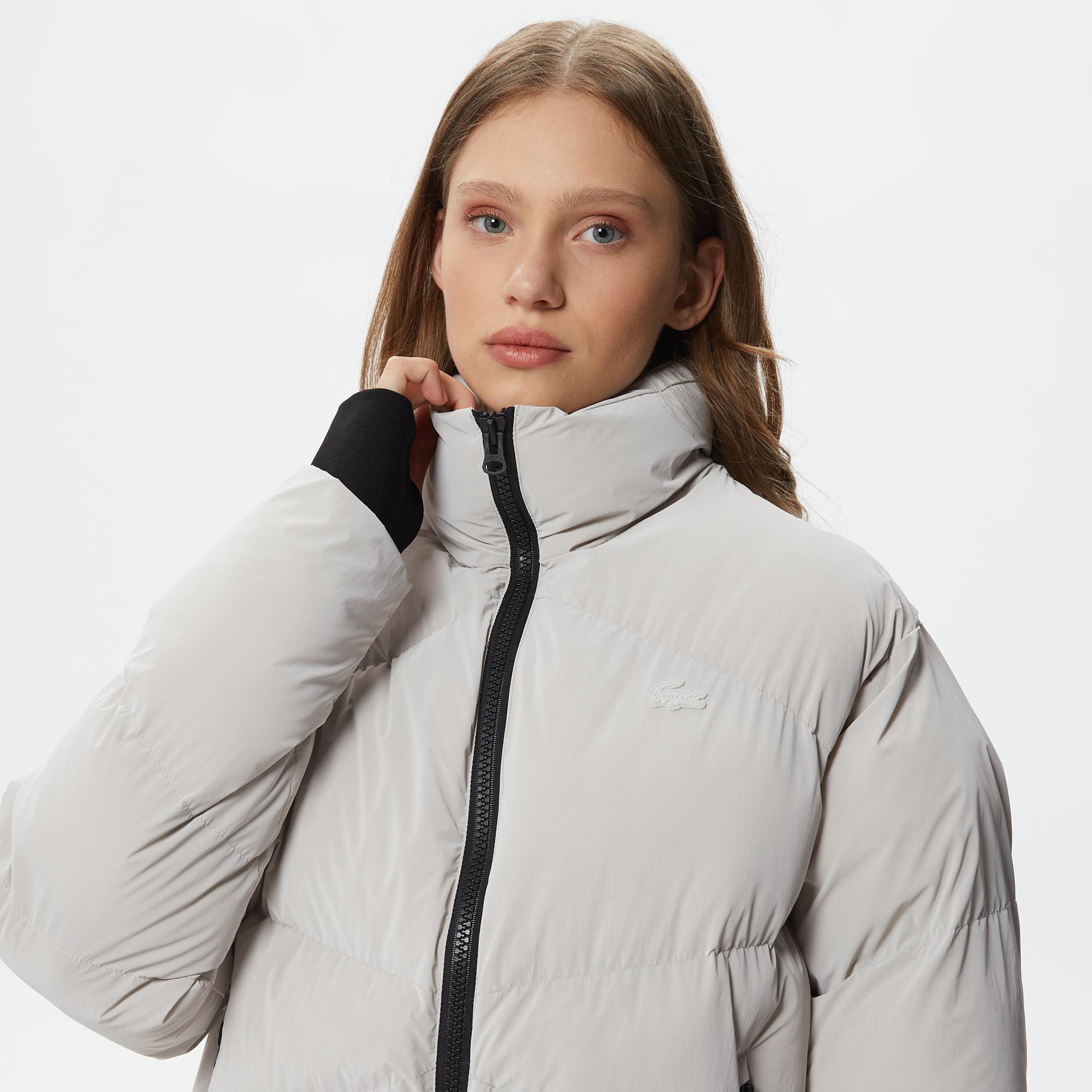 Lacoste Kadın Dik Yaka Kapitone Açık Gri Mont