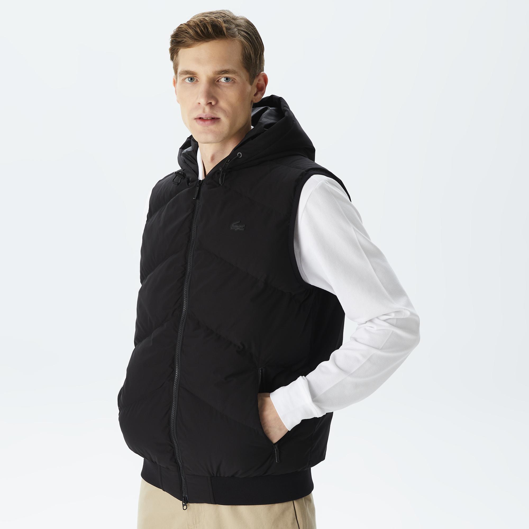 Erkek Slim Fit Kapüşonlu Kapitone Siyah Yelek