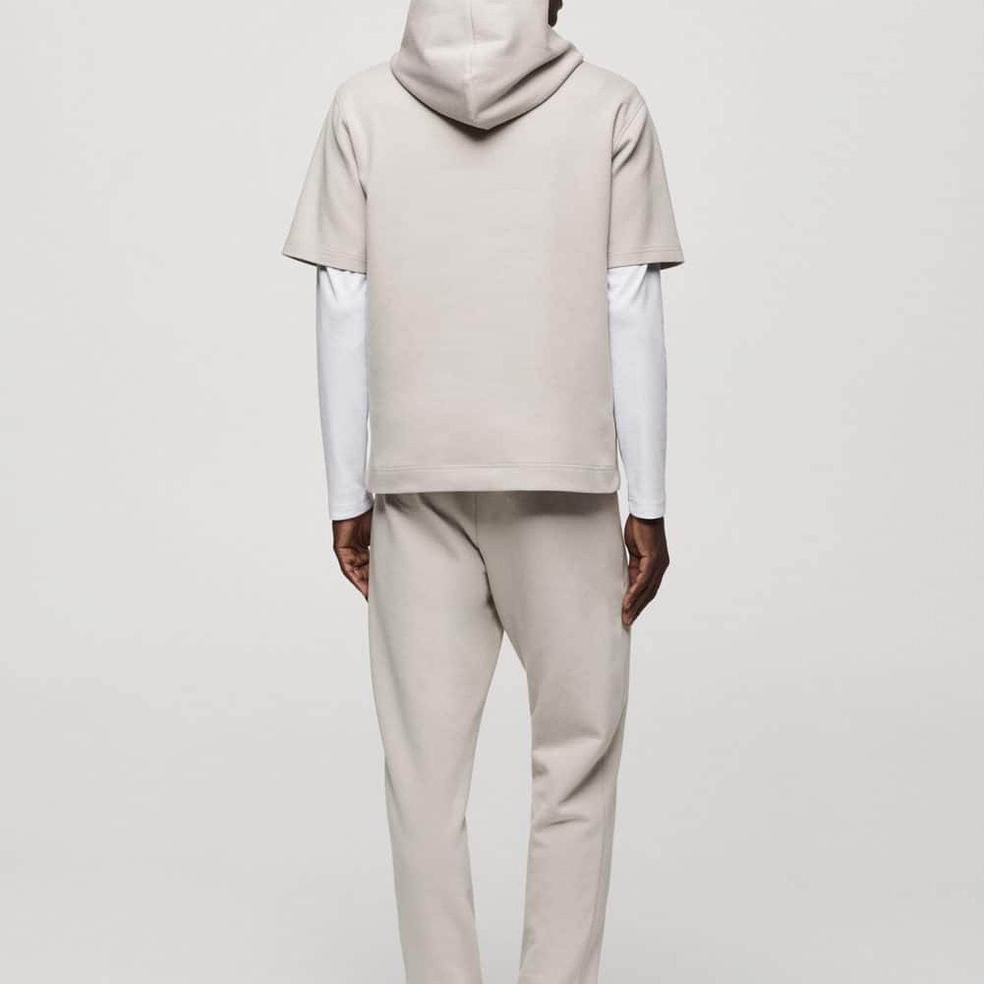 Mango Erkek Kısa Kollu Kapüşonlu Sweatshirt Buz Grisi