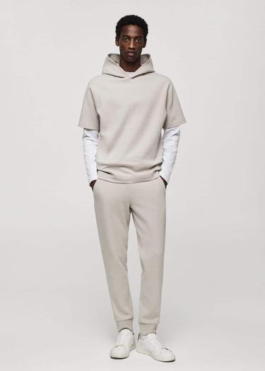  Mango Erkek Kısa Kollu Kapüşonlu Sweatshirt Buz Grisi