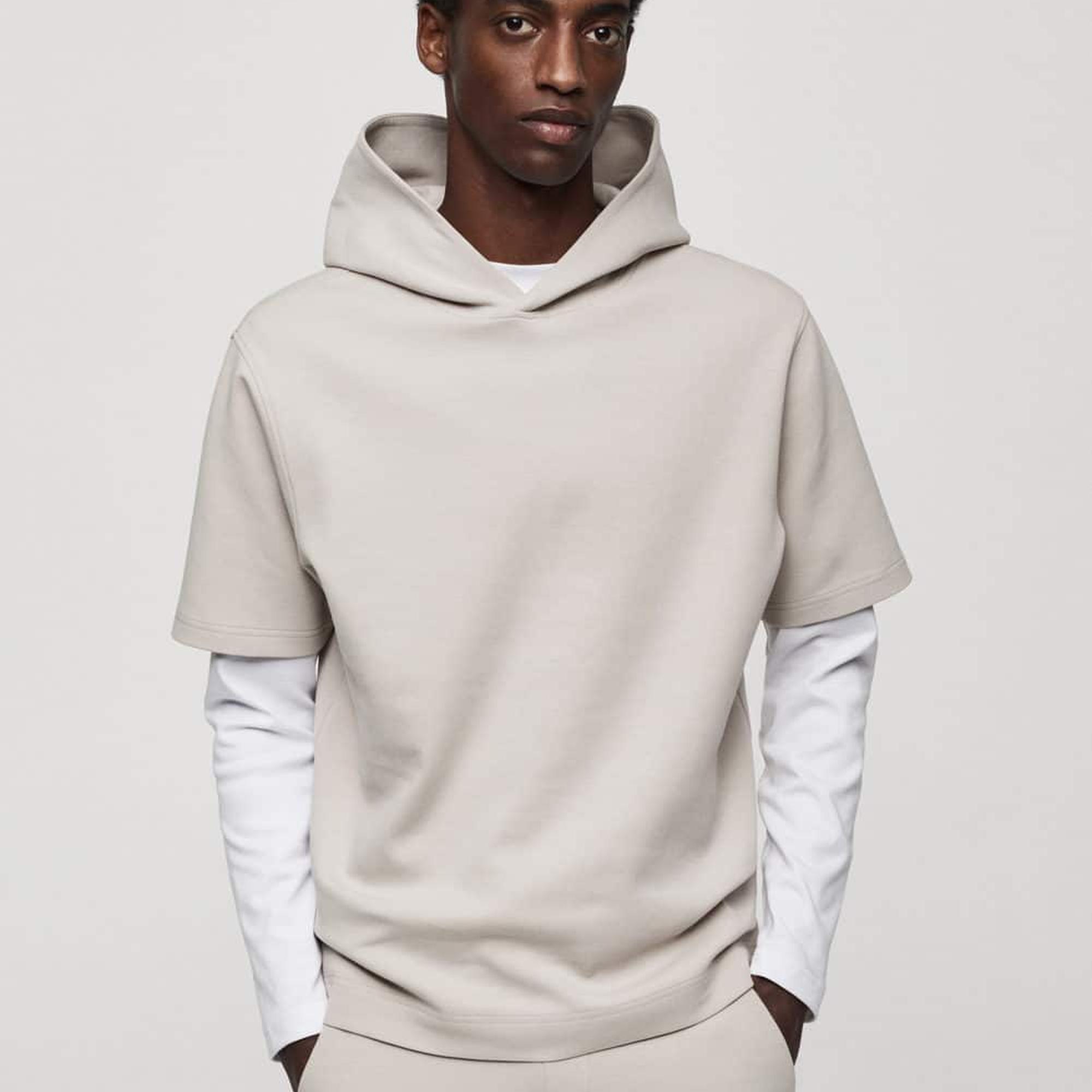 Mango Erkek Kısa Kollu Kapüşonlu Sweatshirt Buz Grisi