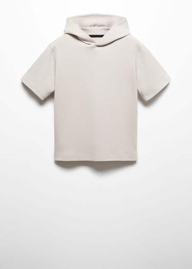  Mango Erkek Kısa Kollu Kapüşonlu Sweatshirt Buz Grisi