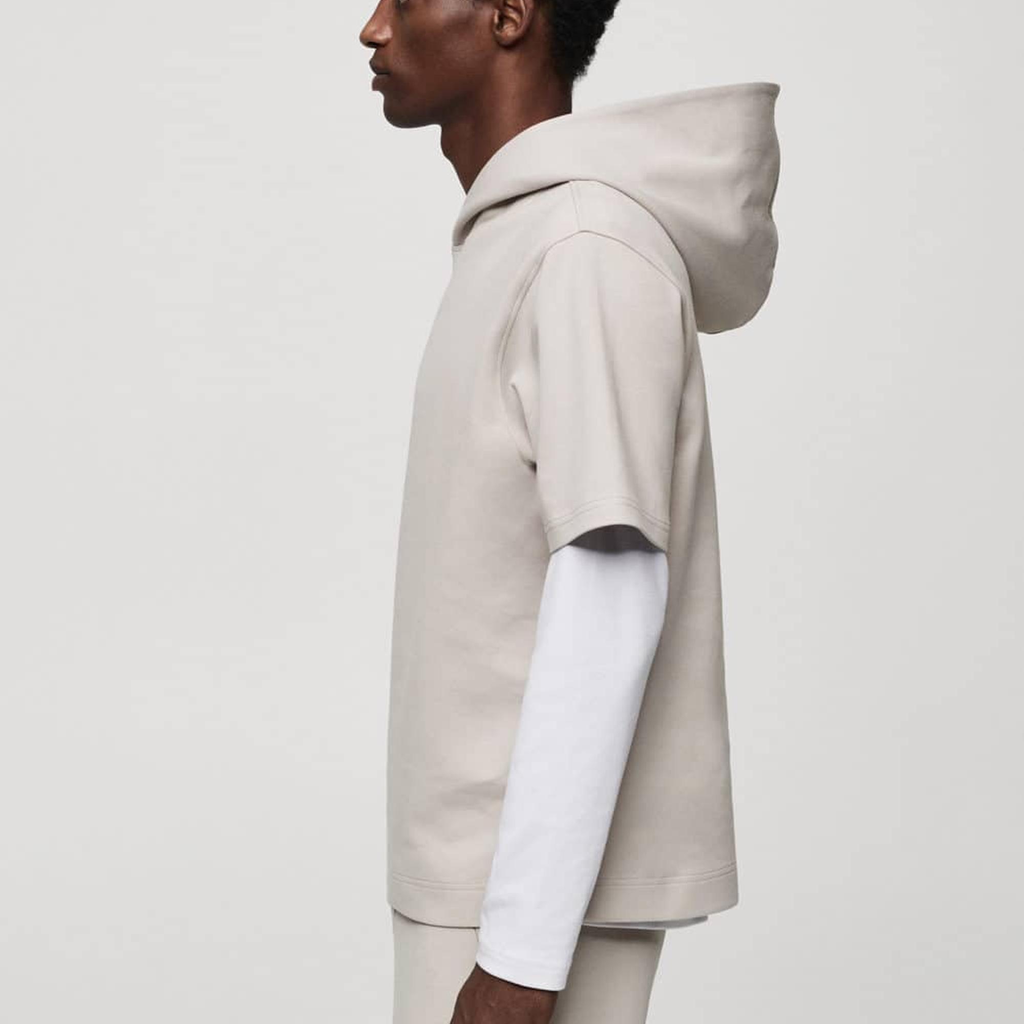 Mango Erkek Kısa Kollu Kapüşonlu Sweatshirt Buz Grisi