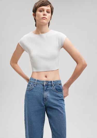  Mavi Gri Crop Triko Top 1710426-86685