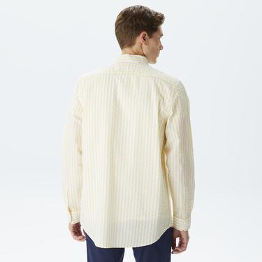  Erkek Regular Fit Organik Pamuk Sarı Çizgili Gömlek