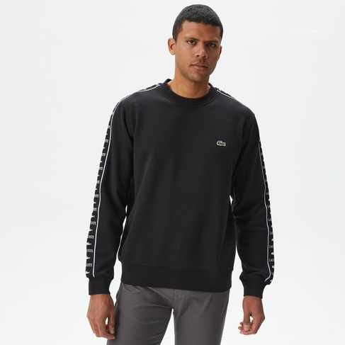  Erkek Classic Fit Bisiklet Yaka Baskılı Siyah Sweatshirt
