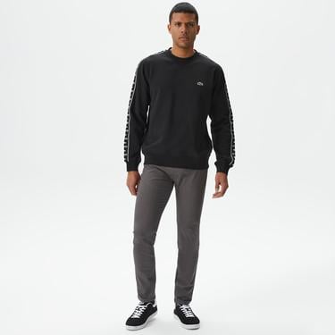  Erkek Classic Fit Bisiklet Yaka Baskılı Siyah Sweatshirt
