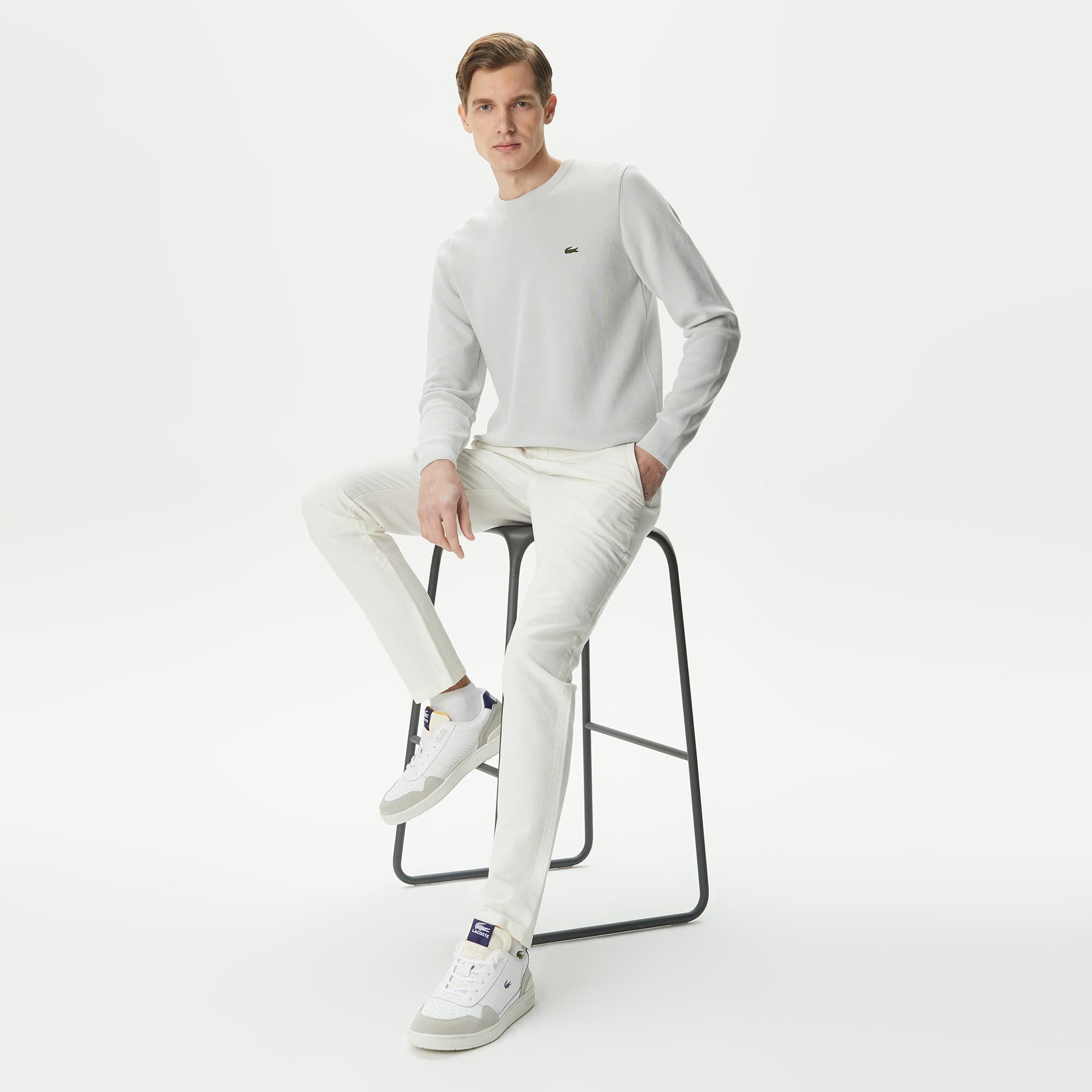 Erkek Regular Fit Bisiklet Yaka Gri Kazak