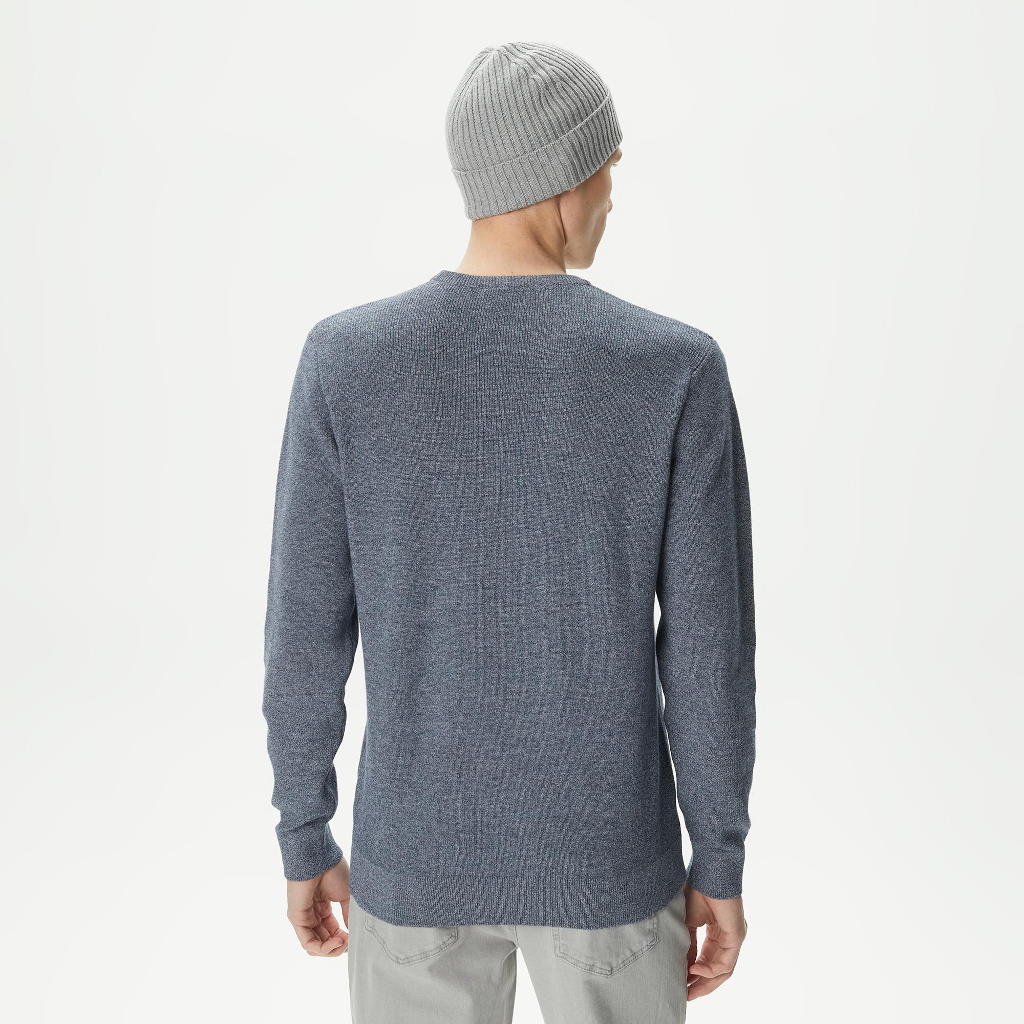 Erkek Regular Fit Bisiklet Yaka Gri Kazak