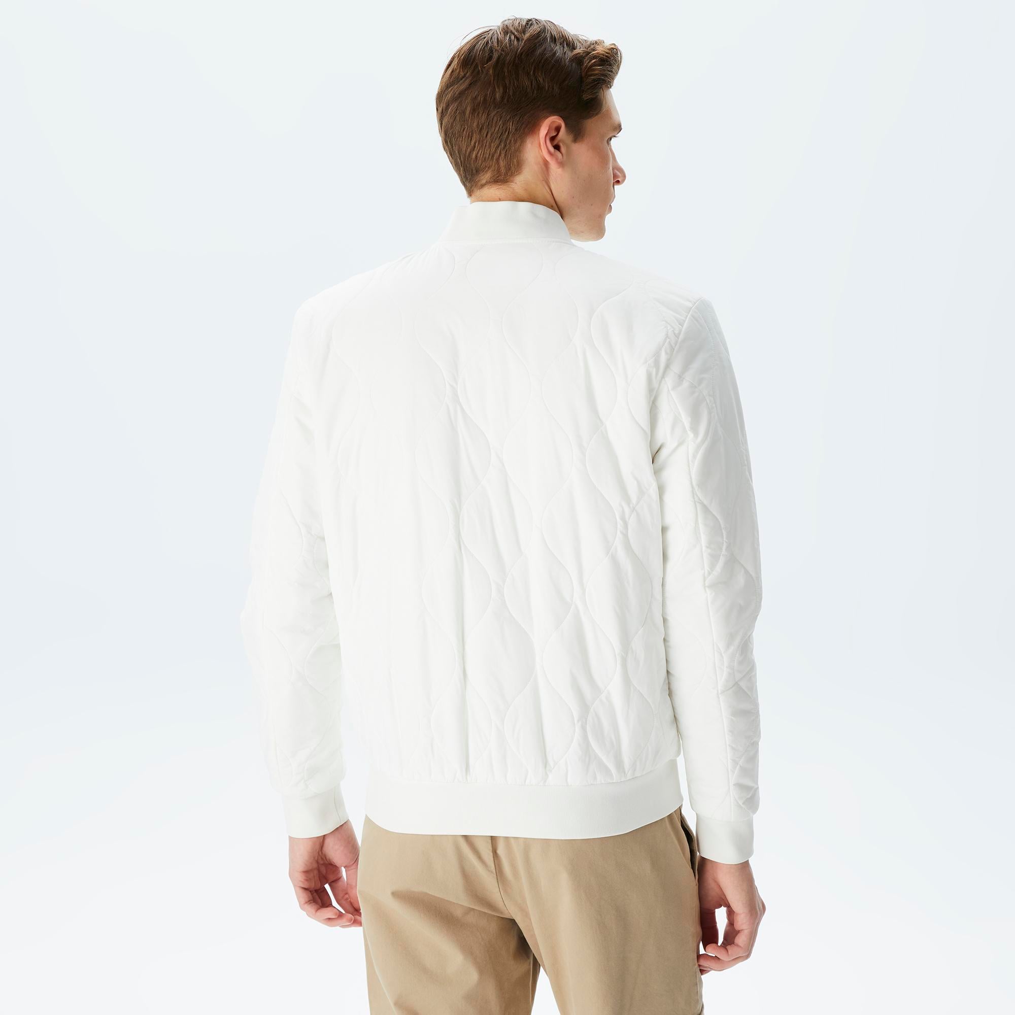 Erkek Dik Yaka Kapitone Beyaz Mont