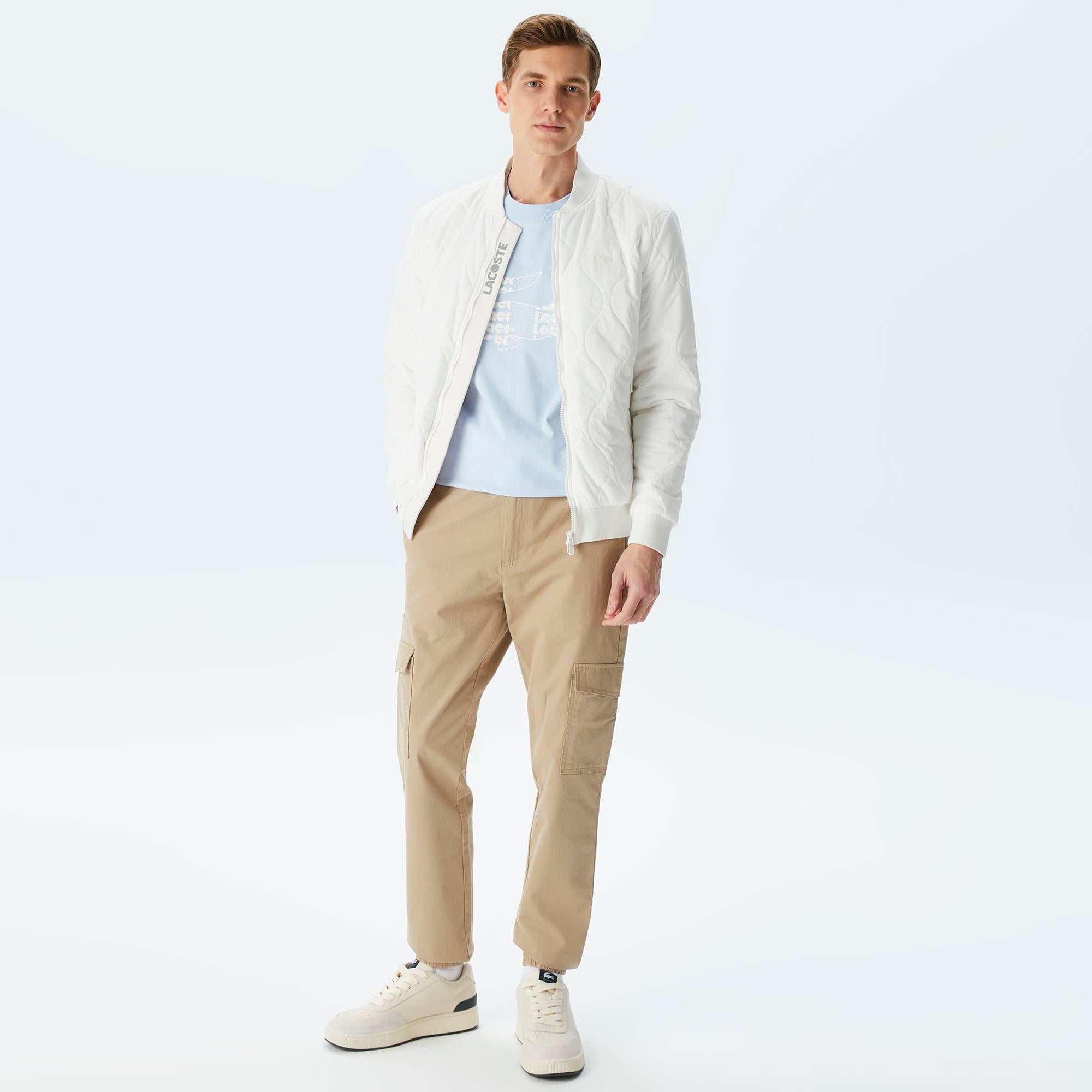 Erkek Dik Yaka Kapitone Beyaz Mont