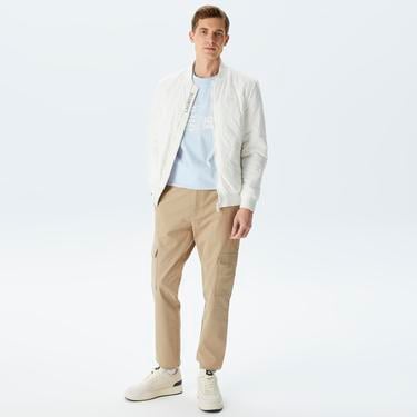  Erkek Dik Yaka Kapitone Beyaz Mont