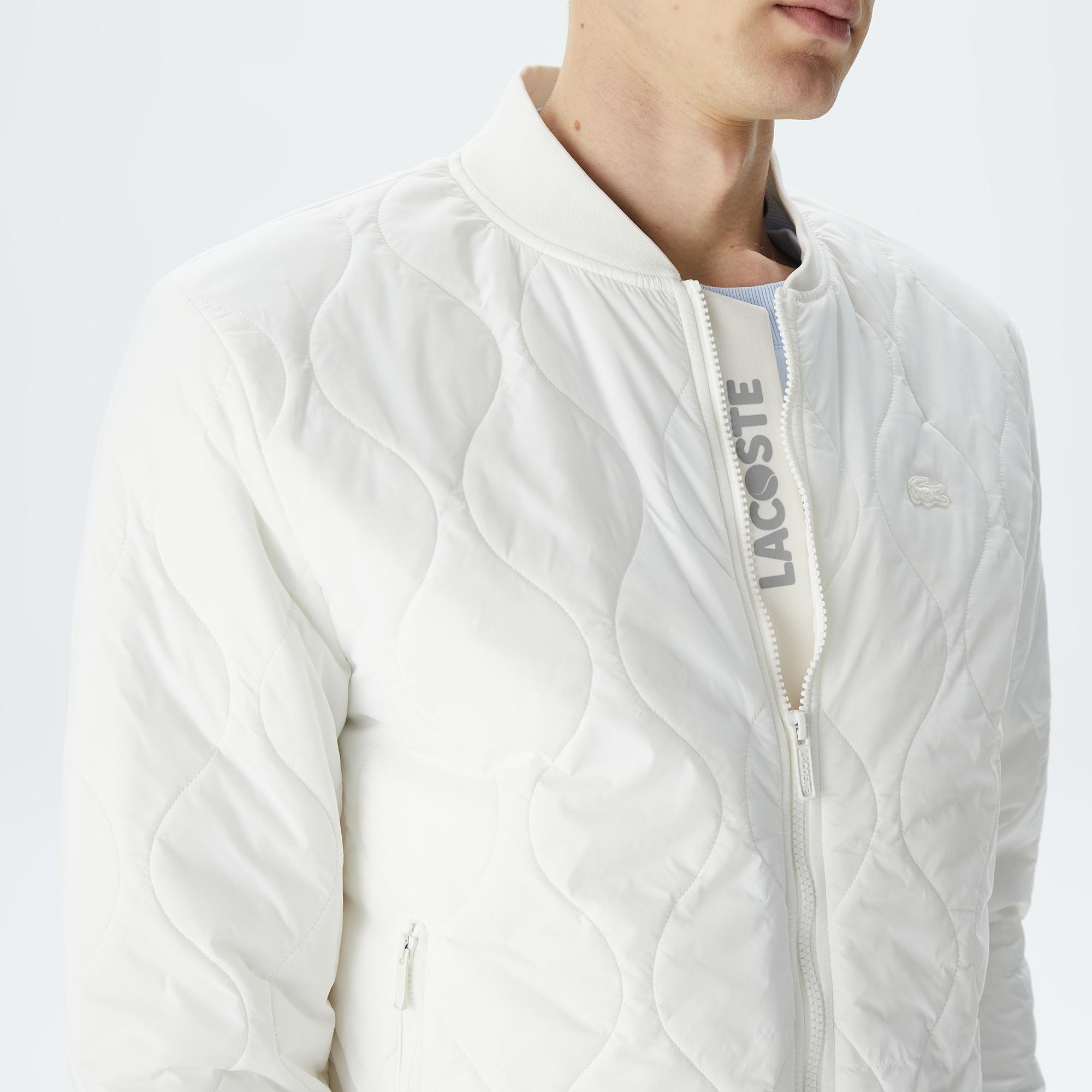 Erkek Dik Yaka Kapitone Beyaz Mont