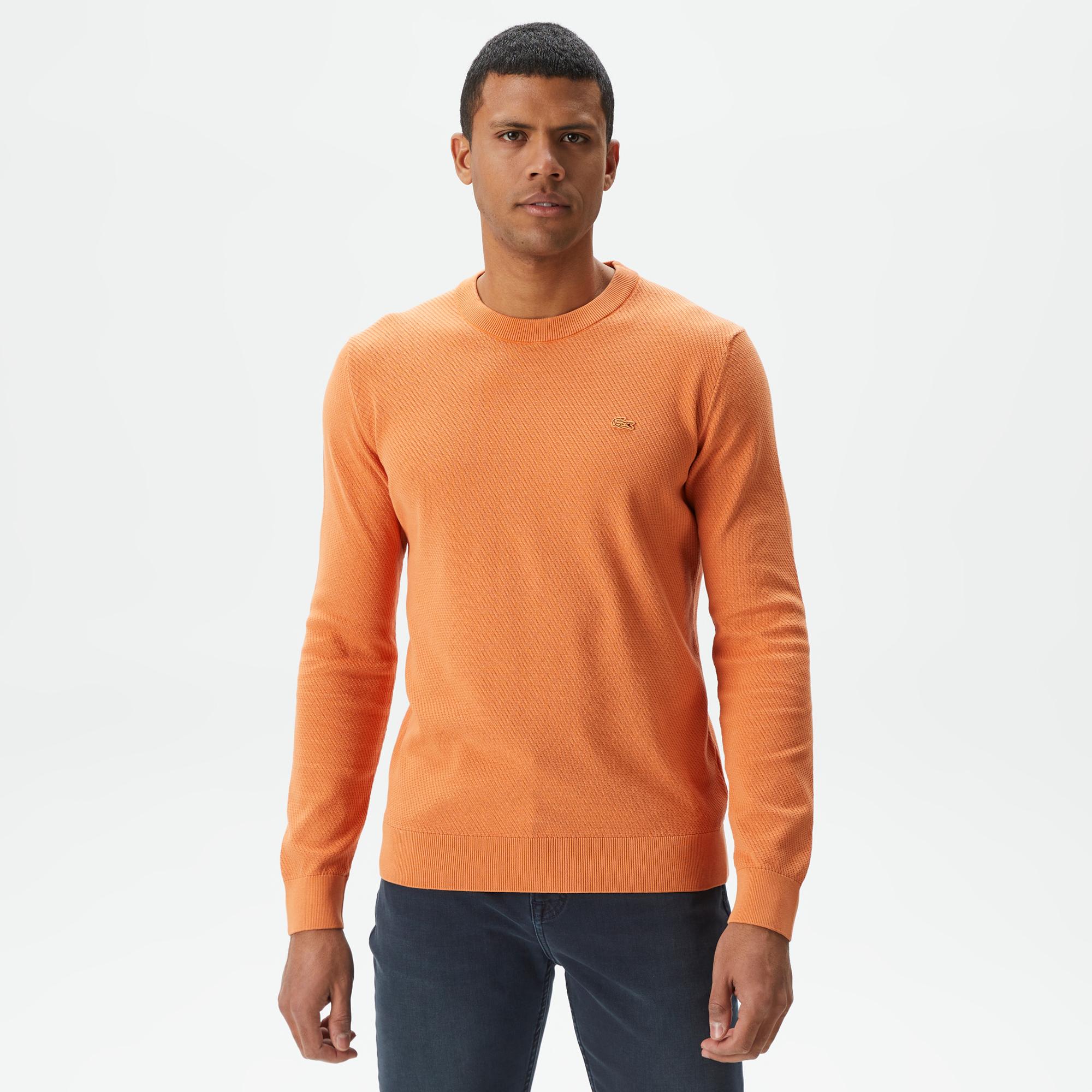 Erkek Regular Fit Bisiklet Yaka Turuncu Kazak