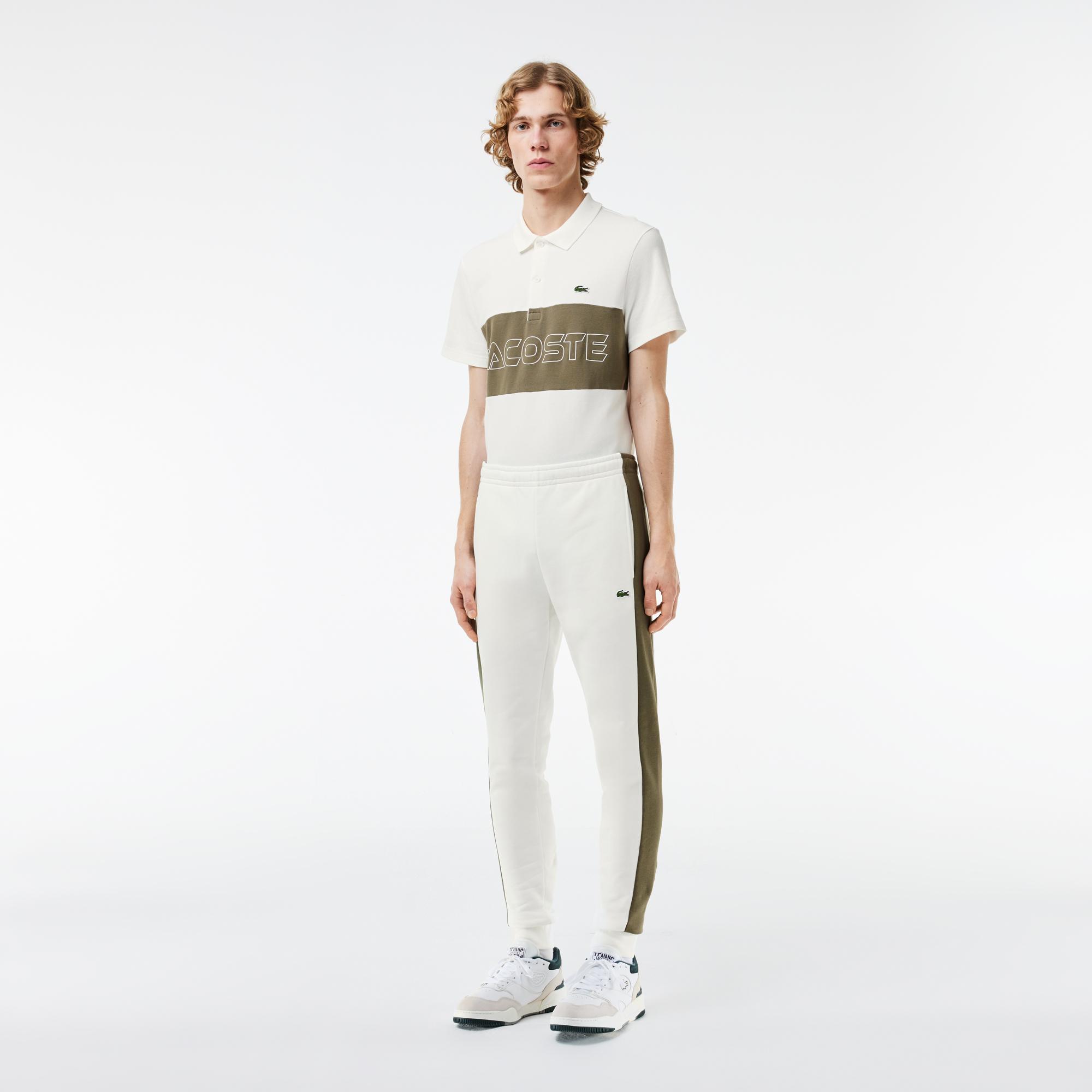 Erkek Tapered Fit Renk Bloklu Krem Eşofman Altı