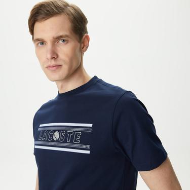  Erkek Regular Fit Bisiklet Yaka Baskılı Lacivert T-Shirt