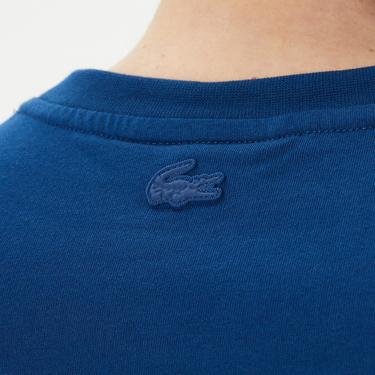  Erkek Slim Fit Bisiklet Yaka Baskılı Lacivert T-Shirt