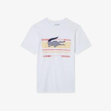  Erkek Slim Fit Bisiklet Yaka Baskılı Beyaz T-Shirt