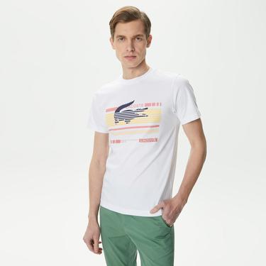  Erkek Slim Fit Bisiklet Yaka Baskılı Beyaz T-Shirt