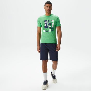  Erkek Slim Fit Bisiklet Yaka Baskılı Yeşil T-Shirt