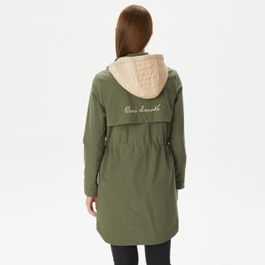  Kadın Kapüşonlu Haki Mont