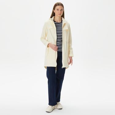  Kadın Kapüşonlu Baskılı Beyaz Mont