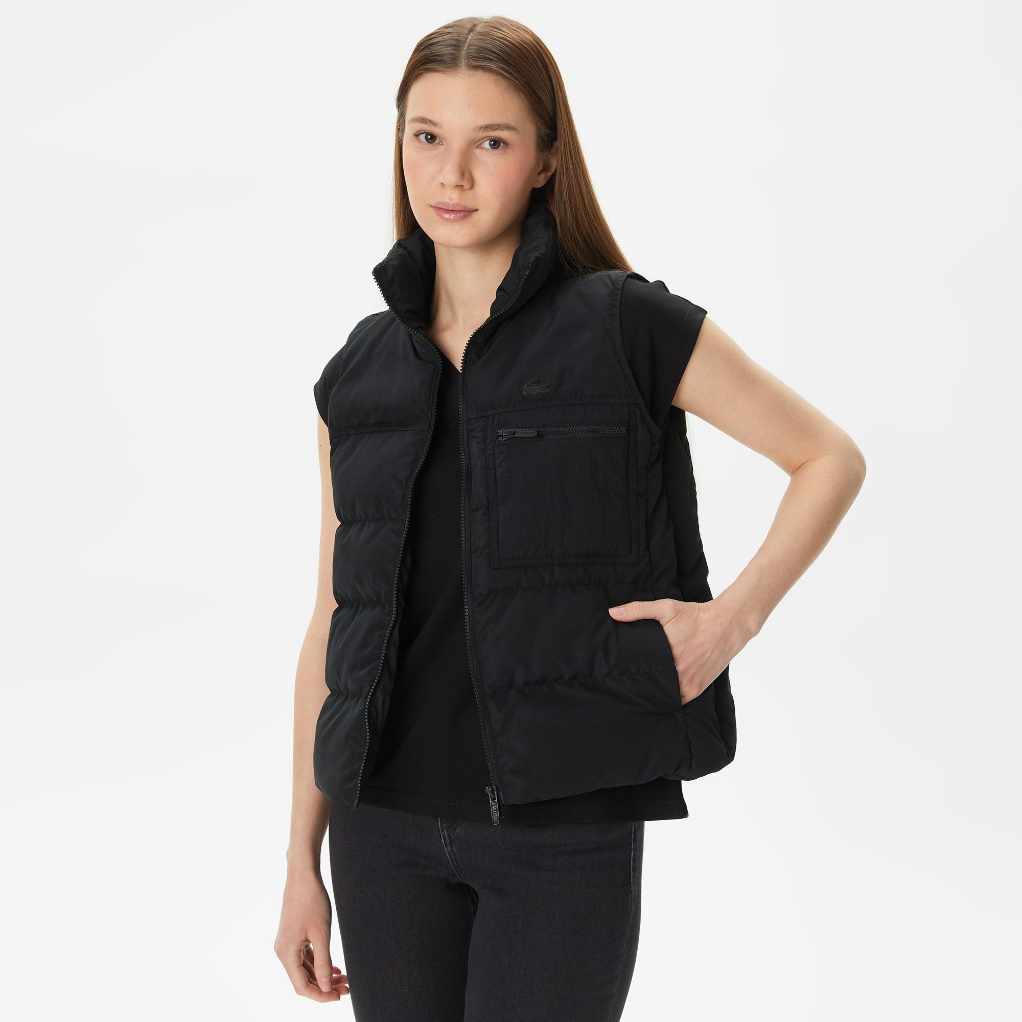 Kadın Dik Yaka Kapitone Siyah Yelek