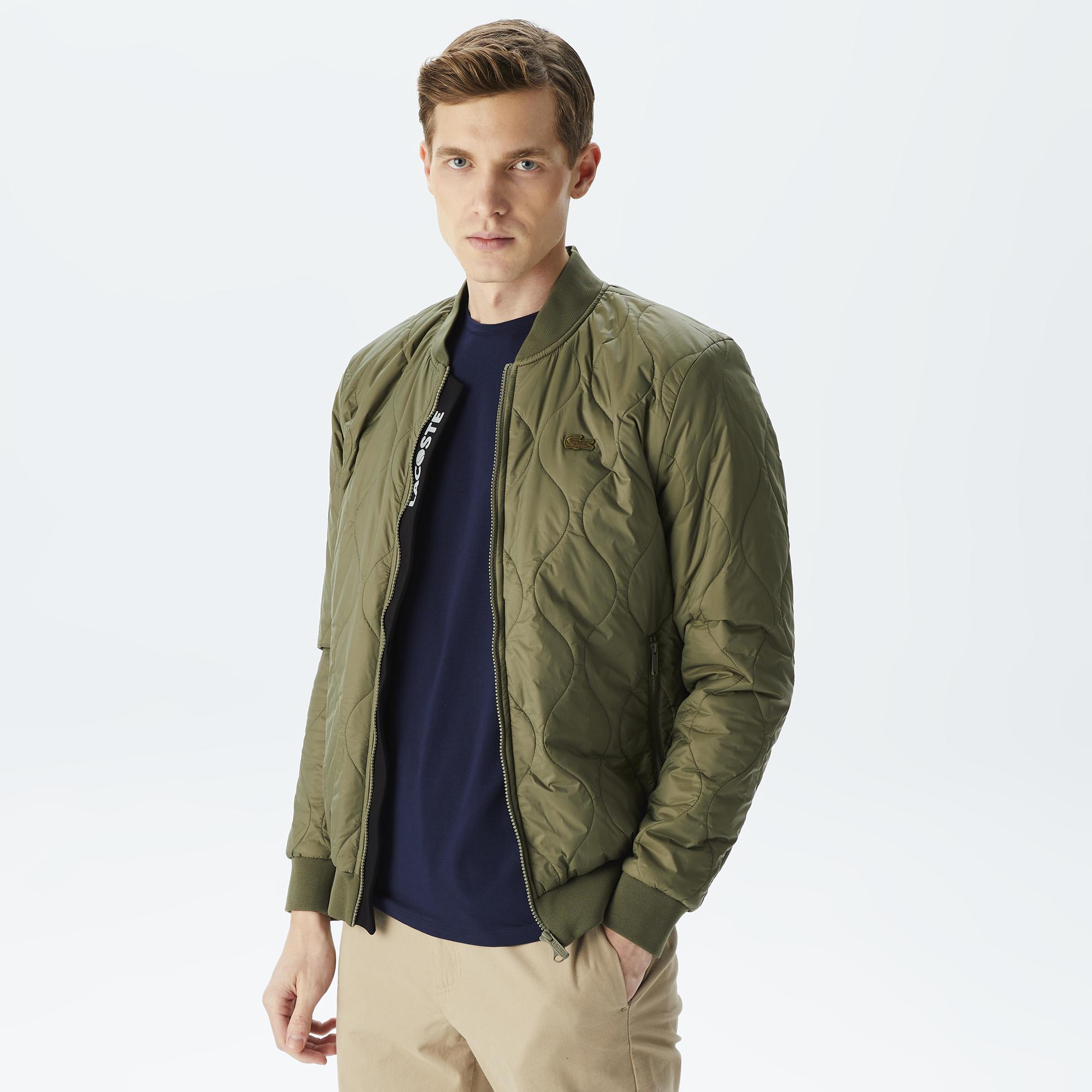 Erkek Dik Yaka Kapitone Haki Mont