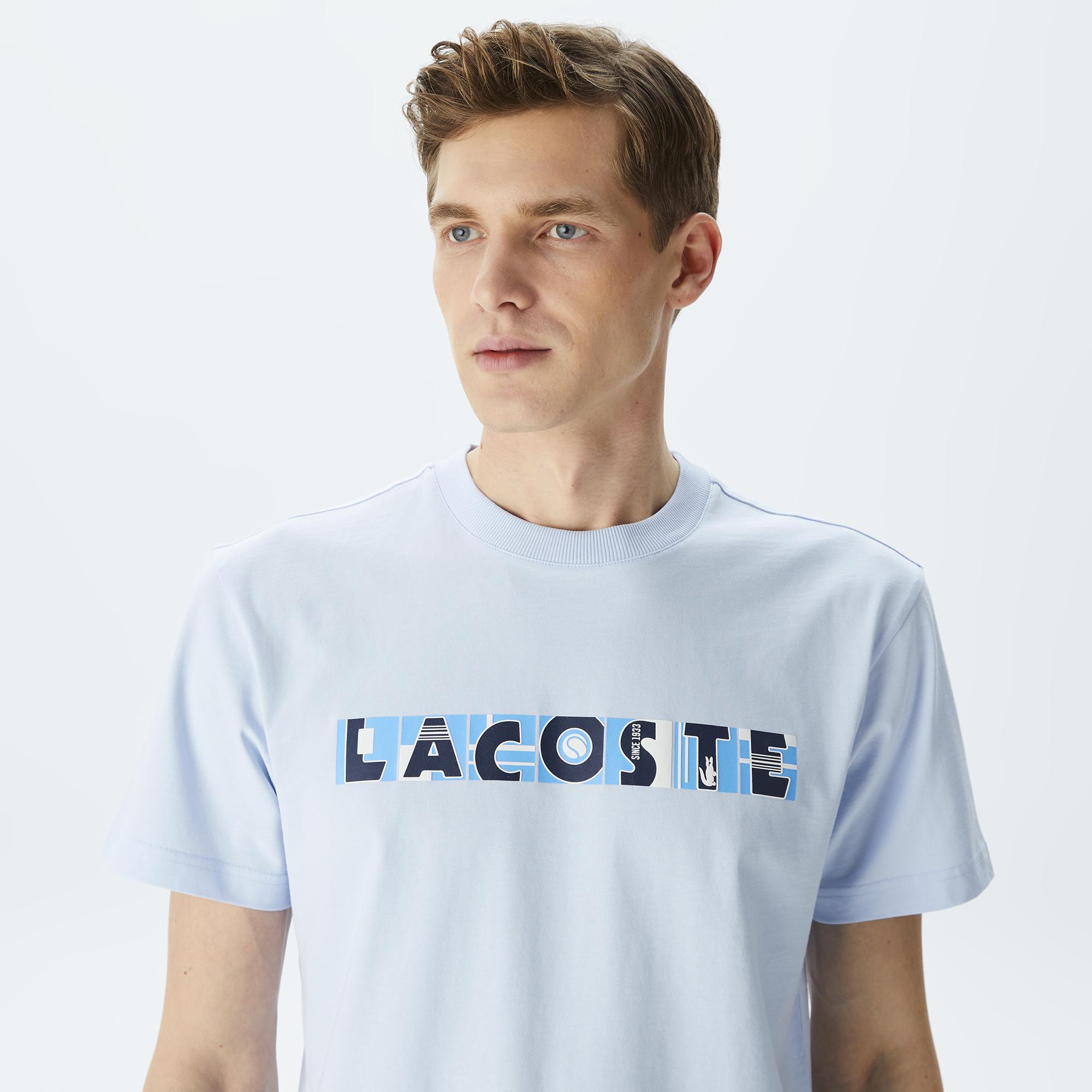Lacoste Erkek Relaxed Fit Bisiklet Yaka Baskılı Mavi T-Shirt