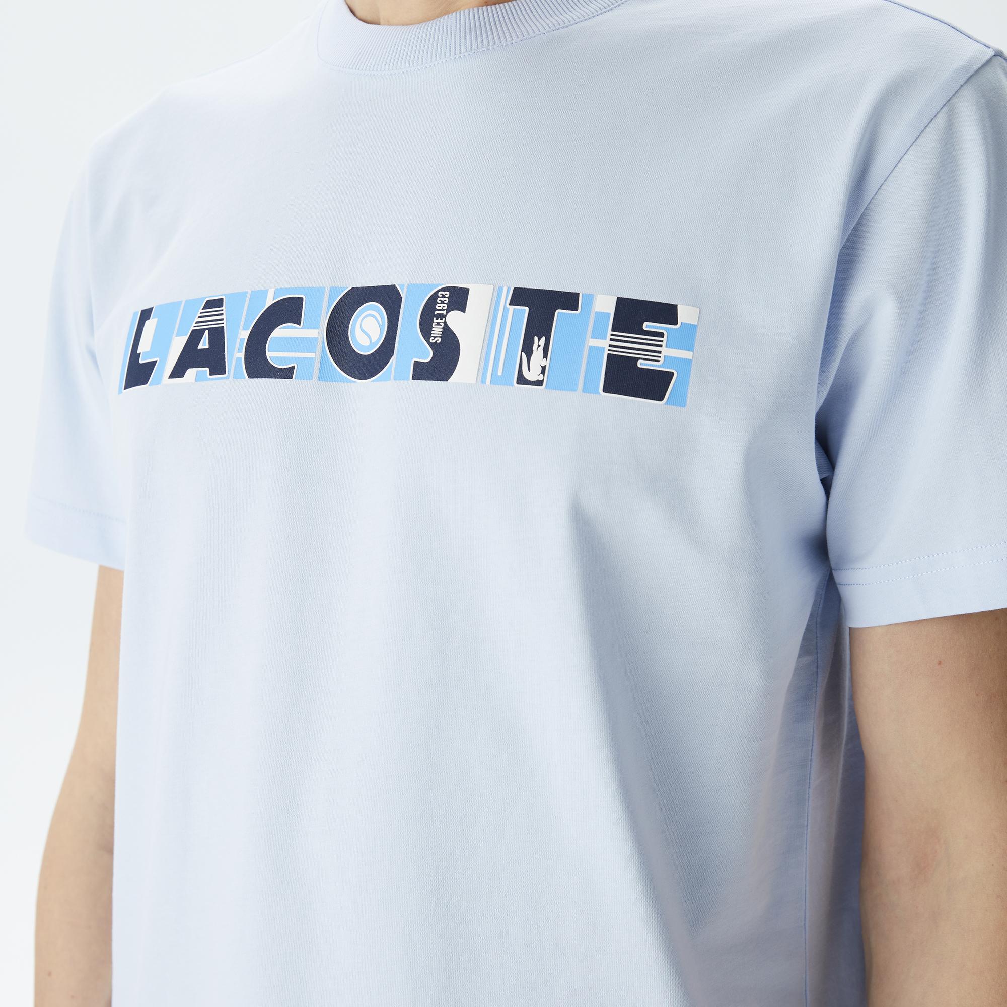 Lacoste Erkek Relaxed Fit Bisiklet Yaka Baskılı Mavi T-Shirt