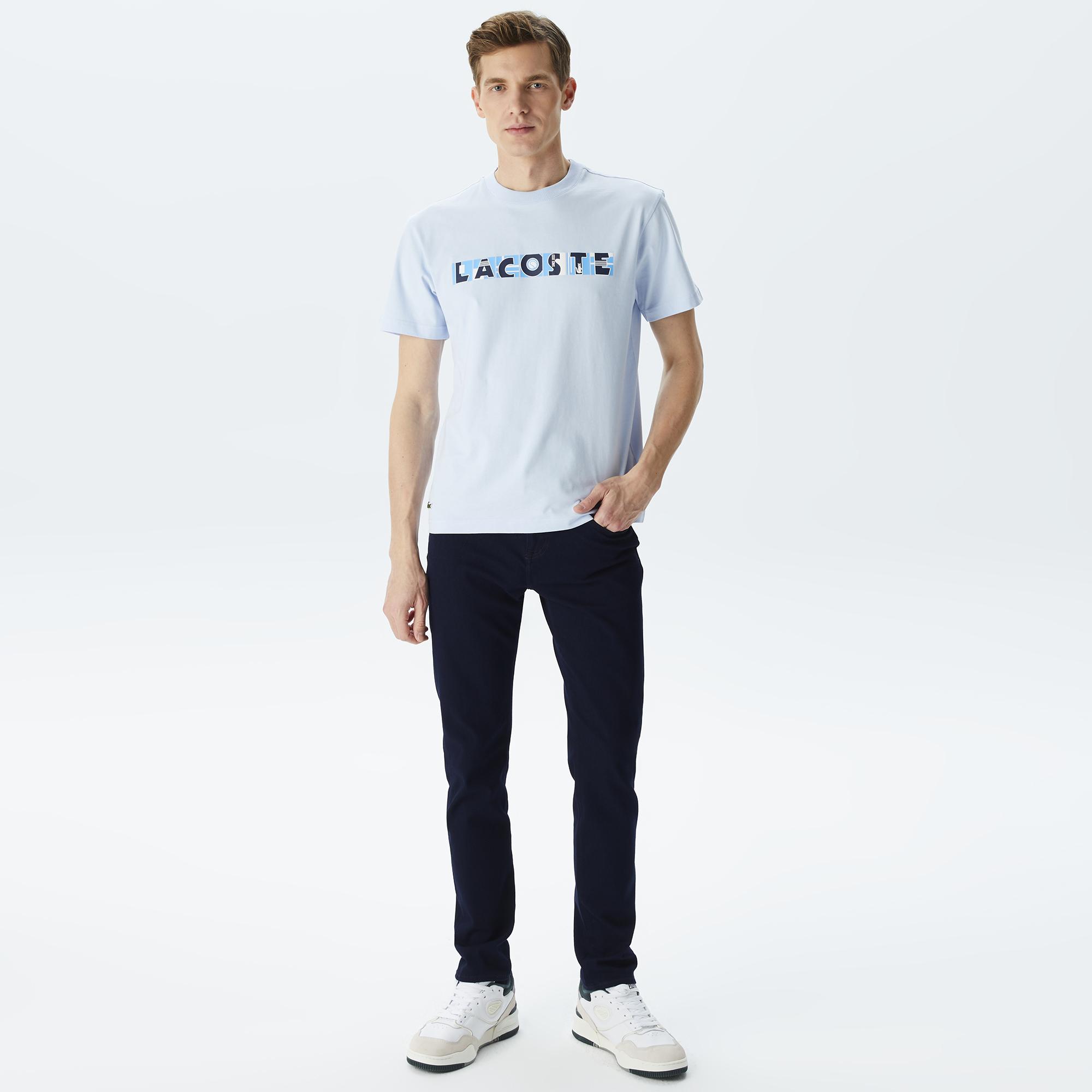 Lacoste Erkek Relaxed Fit Bisiklet Yaka Baskılı Mavi T-Shirt
