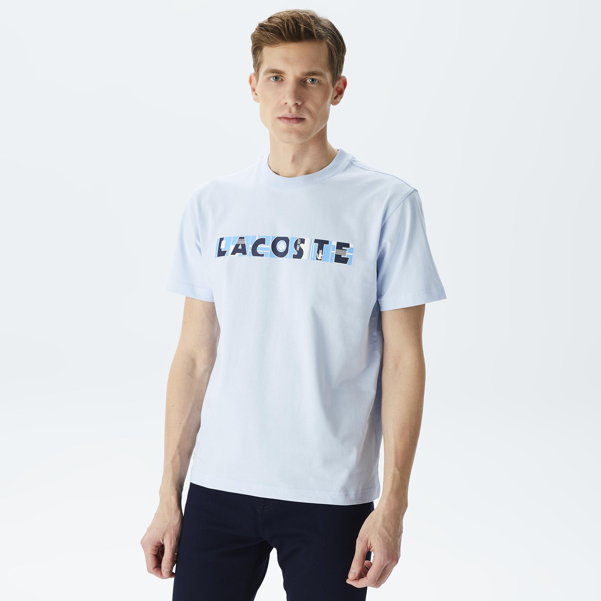 Lacoste Erkek Relaxed Fit Bisiklet Yaka Baskılı Mavi T-Shirt