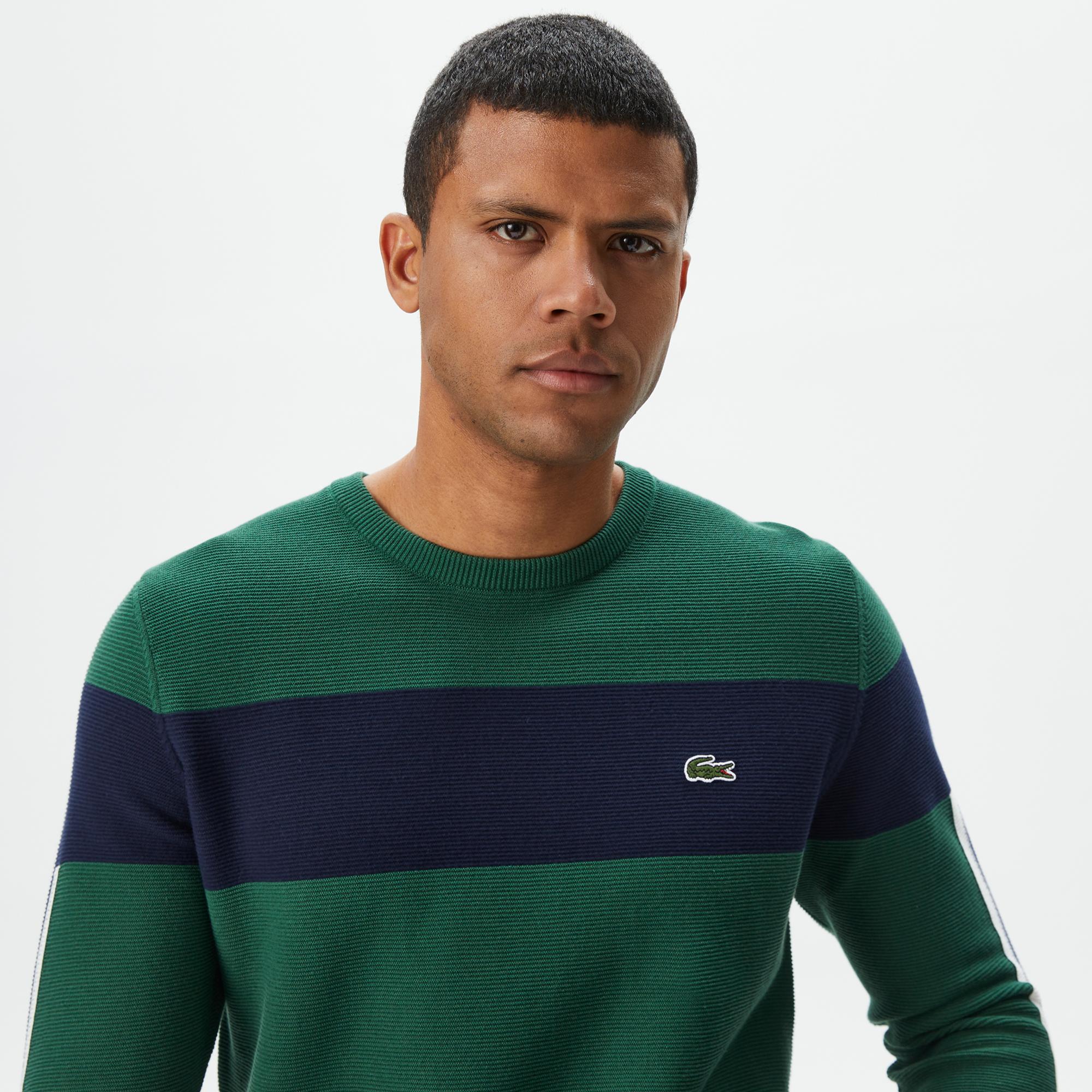 Erkek Regular Fit Bisiklet Yaka Renk Bloklu Yeşil Kazak