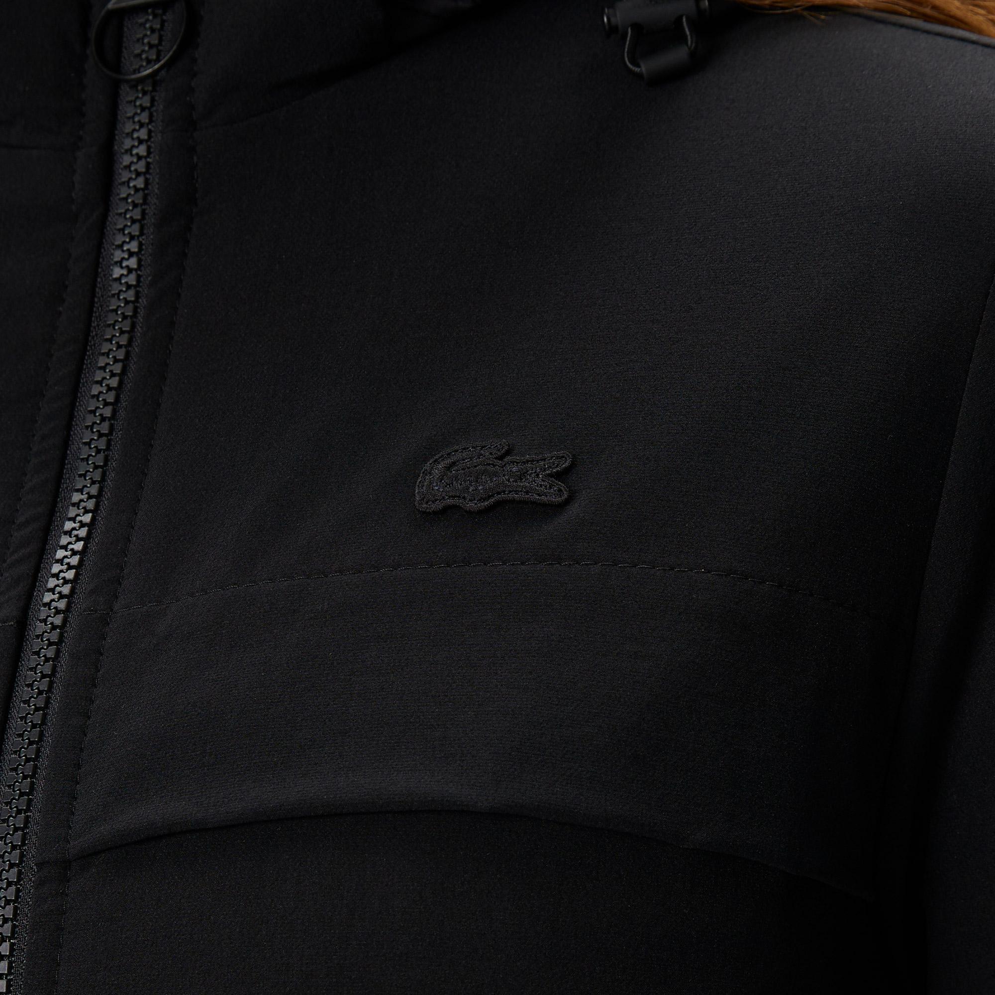 Kadın Kapüşonlu Baskılı Siyah Mont