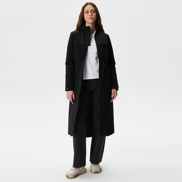  Kadın Kapüşonlu Baskılı Siyah Mont