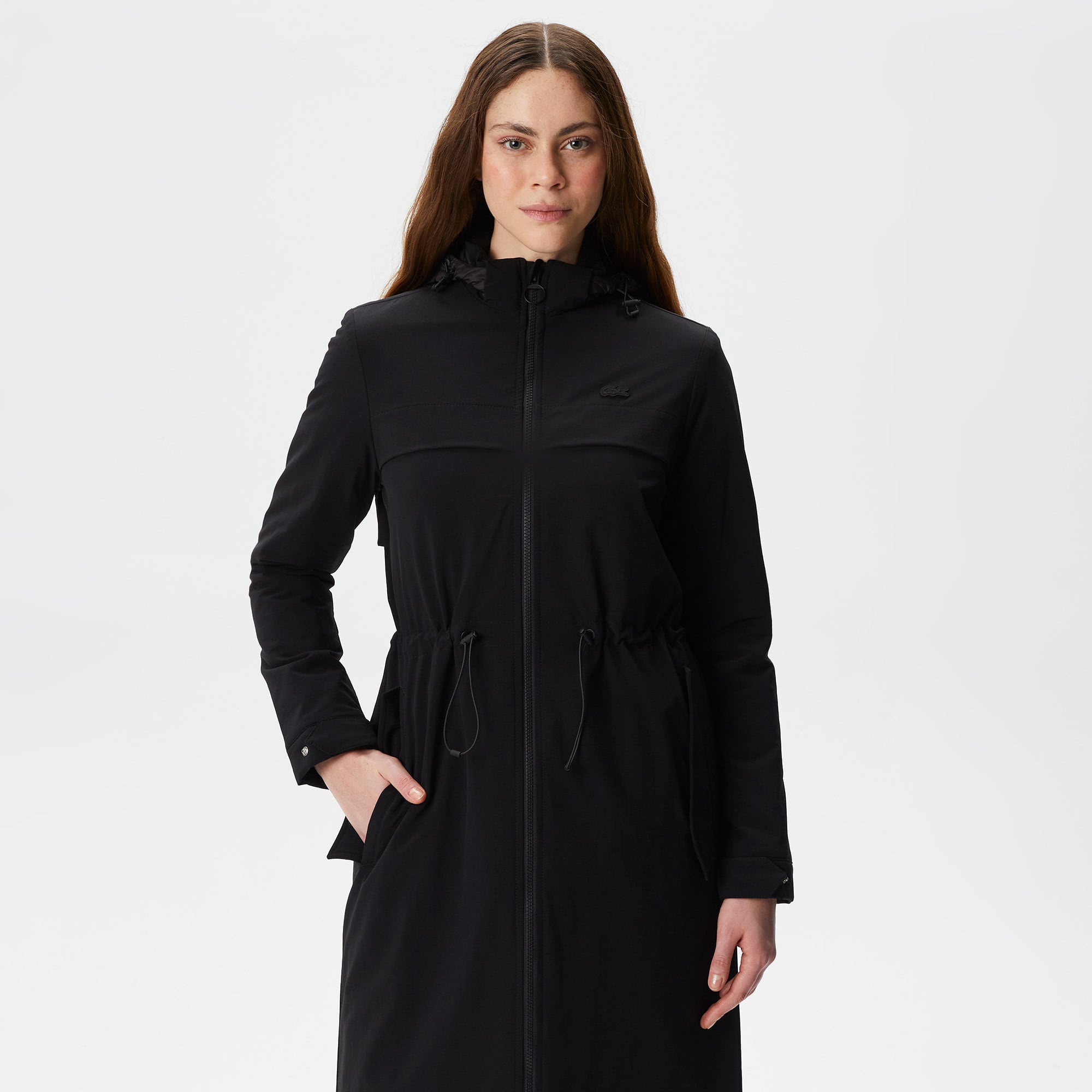  Kadın Kapüşonlu Baskılı Siyah Mont