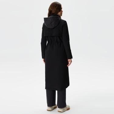  Kadın Kapüşonlu Baskılı Siyah Mont