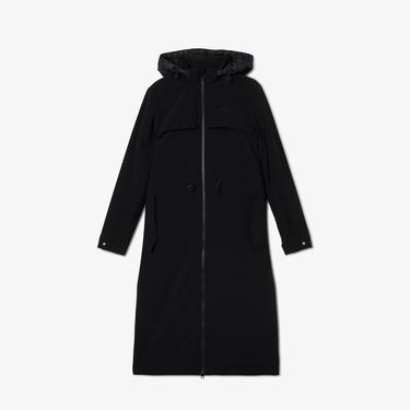  Kadın Kapüşonlu Baskılı Siyah Mont