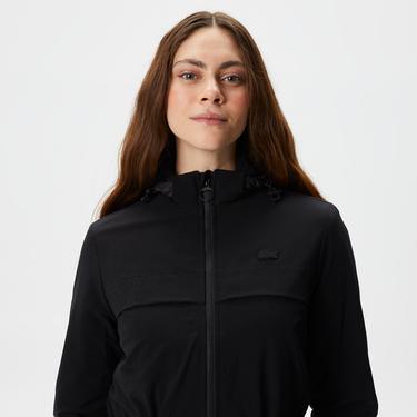  Kadın Kapüşonlu Baskılı Siyah Mont