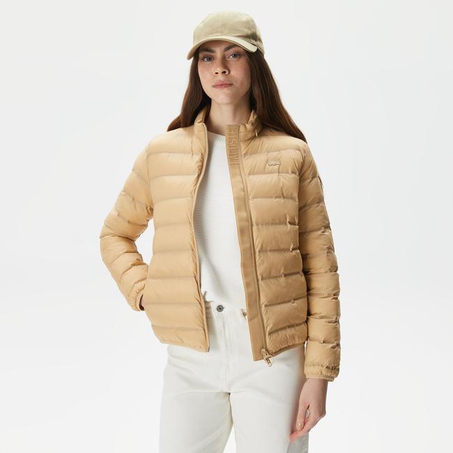  Kadın Dik Yaka Kapitone Bej Mont