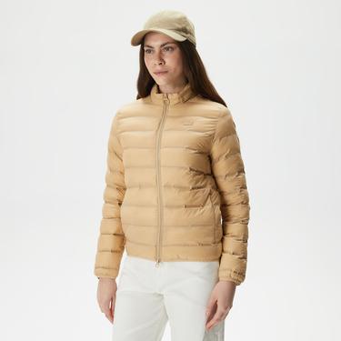  Kadın Dik Yaka Kapitone Bej Mont