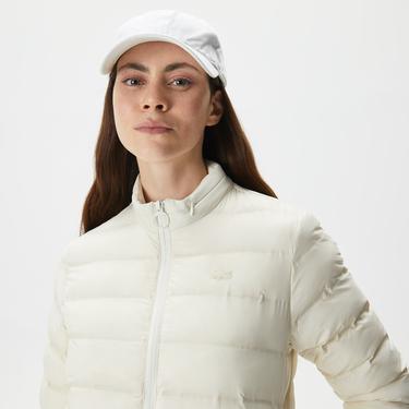  Kadın Dik Yaka Kapitone Beyaz Mont