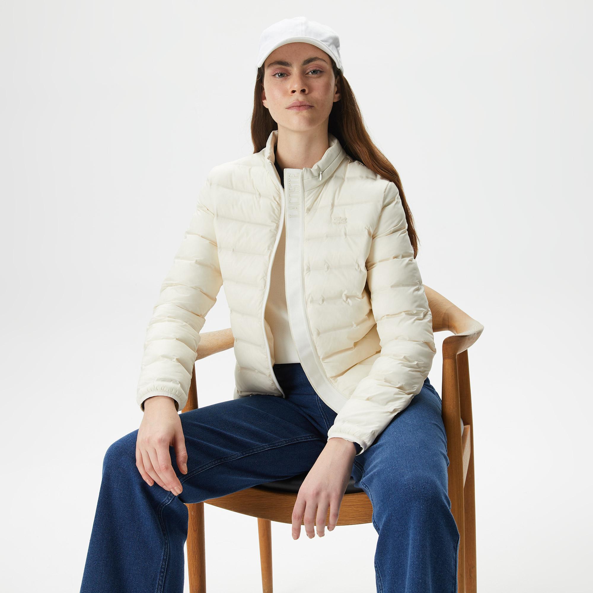 Kadın Dik Yaka Kapitone Beyaz Mont