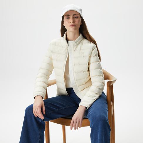  Kadın Dik Yaka Kapitone Beyaz Mont