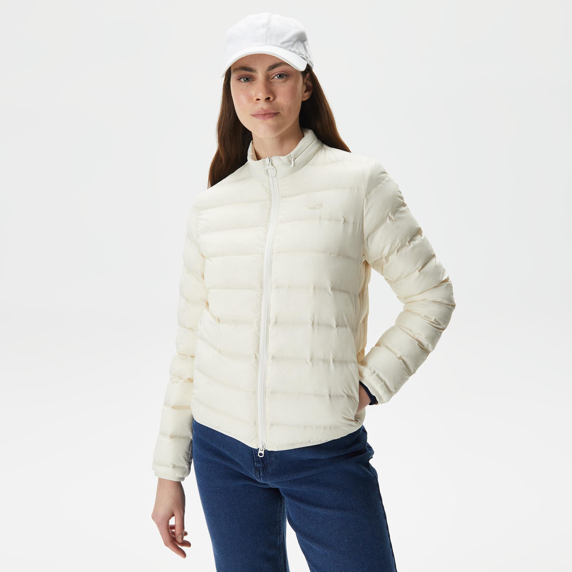 Kadın Dik Yaka Kapitone Beyaz Mont