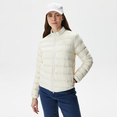  Kadın Dik Yaka Kapitone Beyaz Mont