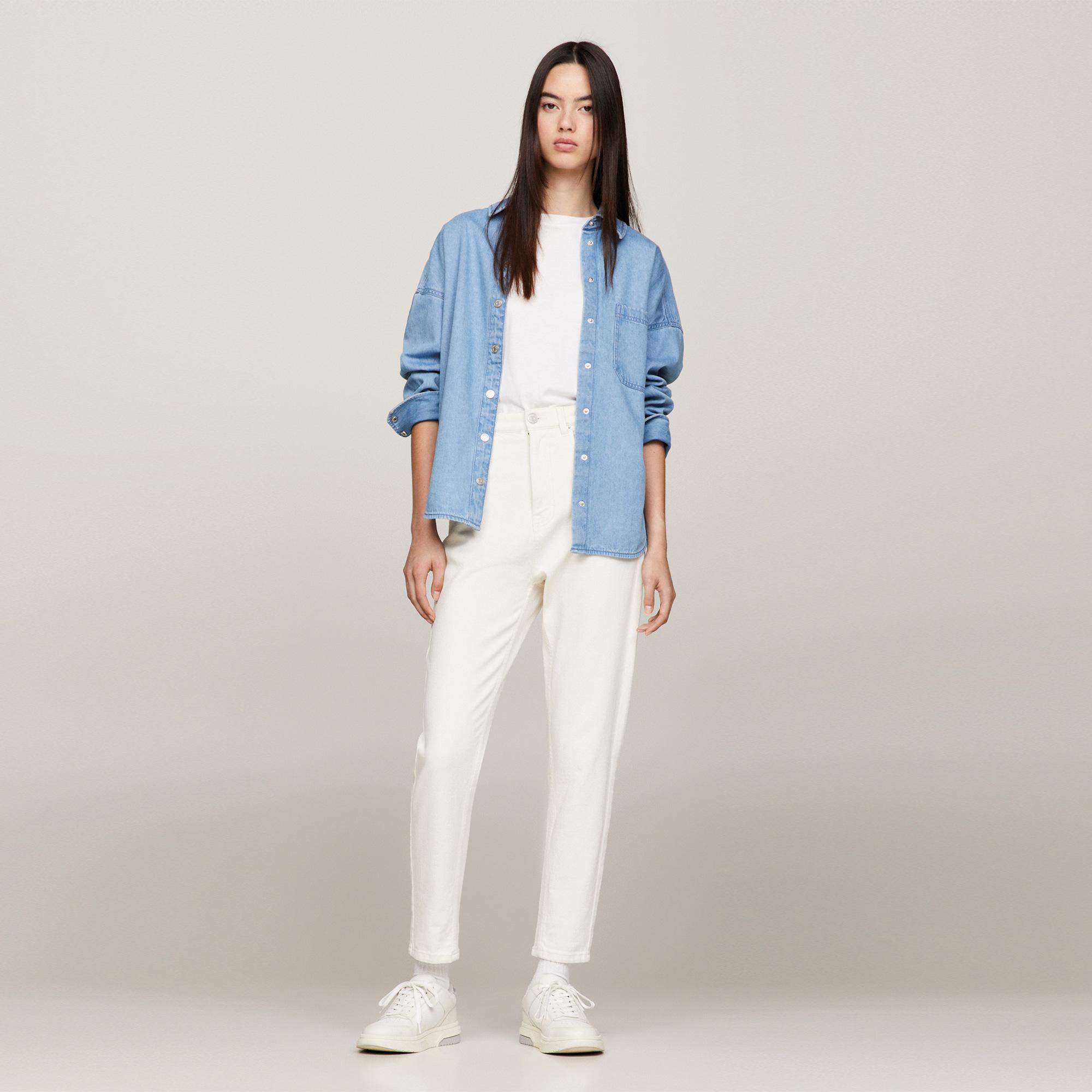 Tommy Jeans Mom Slim Fit Yüksek Bel Kadın Beyaz Pantolon