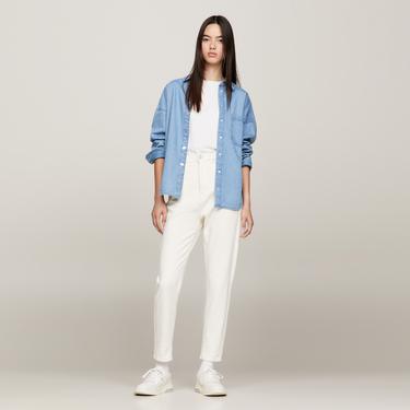  Tommy Jeans Mom Slim Fit Yüksek Bel Kadın Beyaz Pantolon