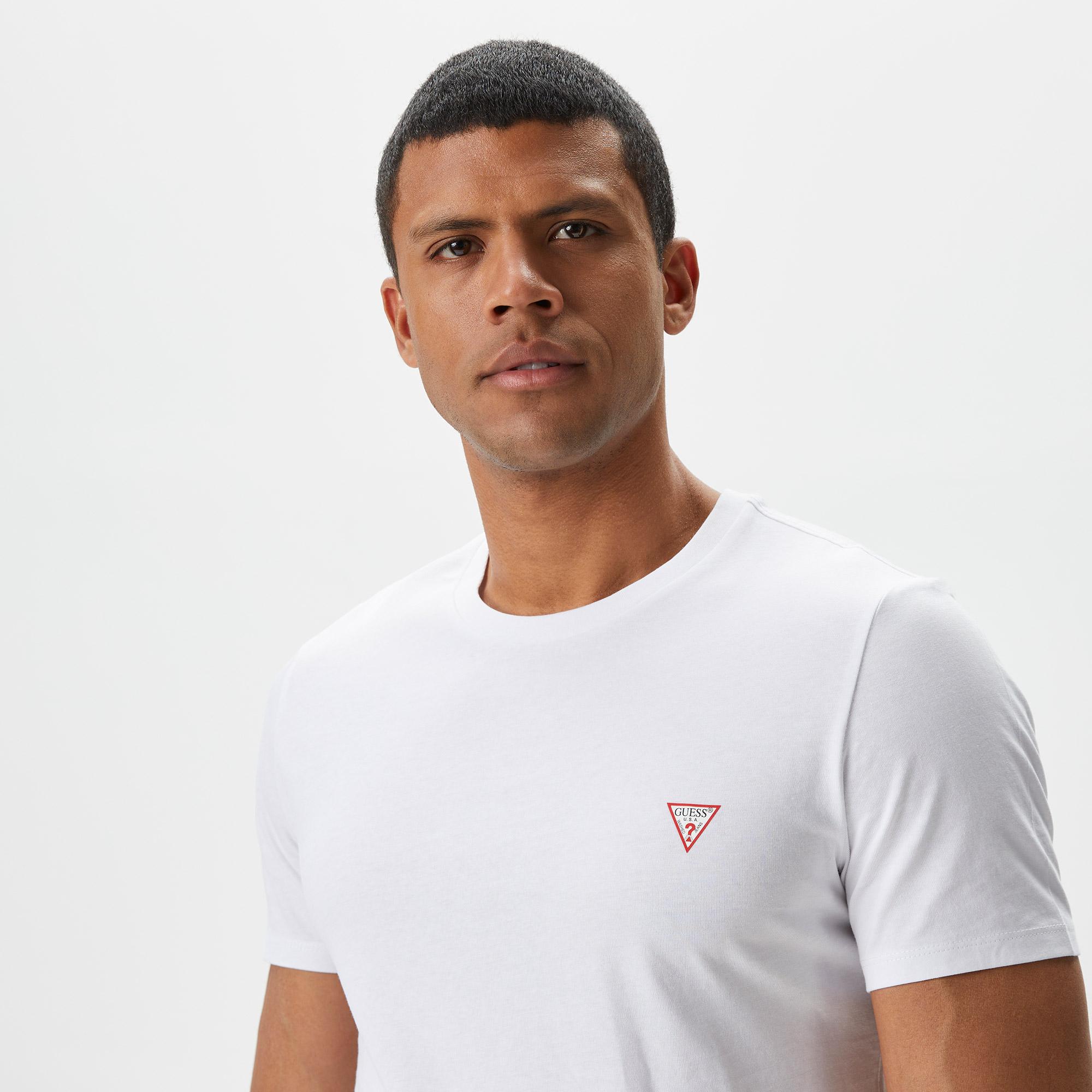 Guess Mid Organic Stream Jersey Erkek Beyaz T-Shirt