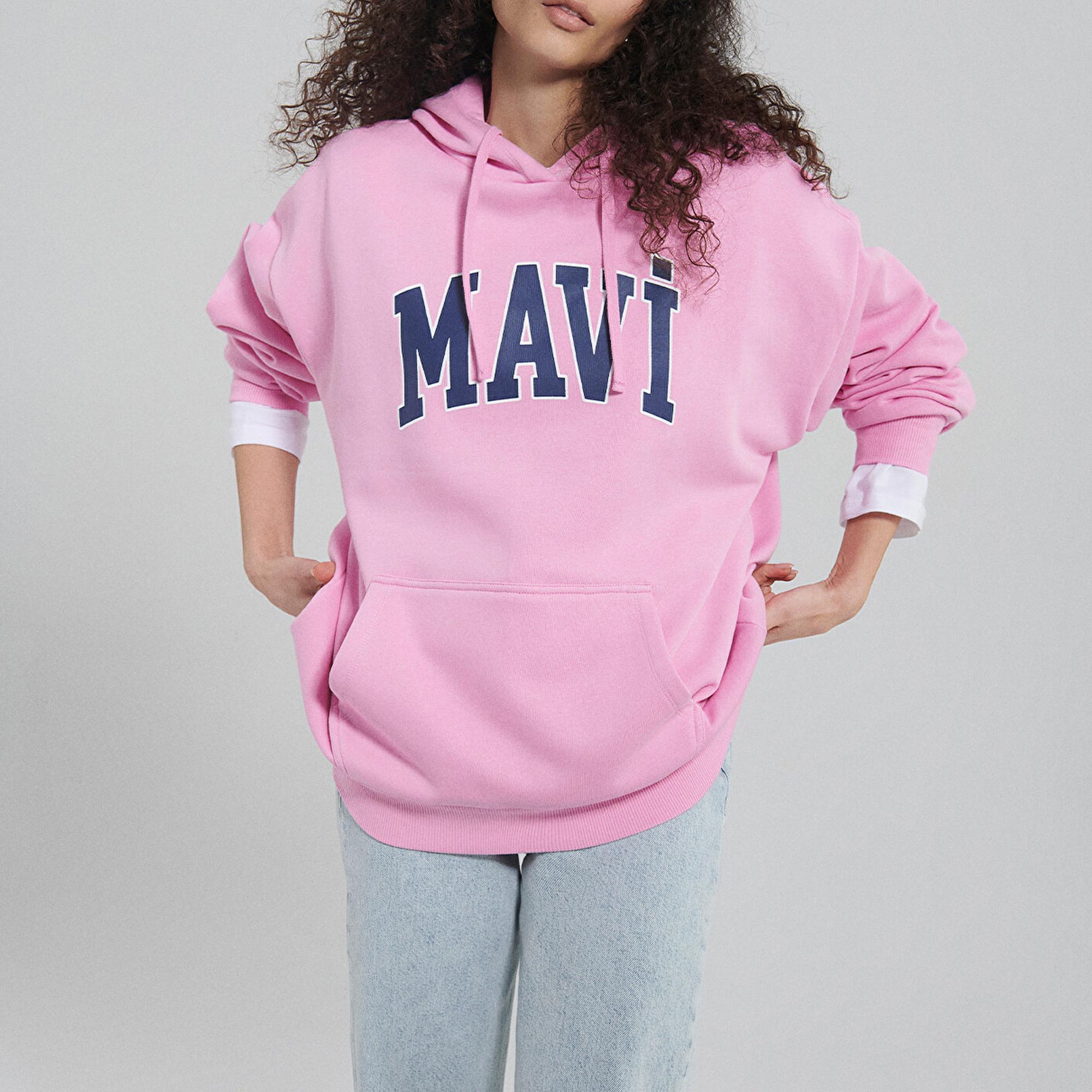 Mavi Mavi Logo Baskılı Kapüşonlu Pembe Sweatshirt 1600361-71038